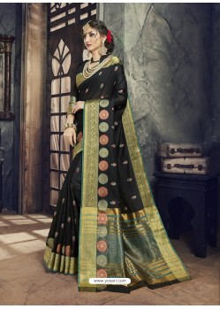 Black Embroidered Designer Cotton Silk Saree