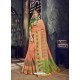 Light Orange Embroidered Designer Cotton Silk Saree