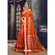 Orange Embroidered Designer Cotton Silk Saree