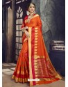 Orange Embroidered Designer Cotton Silk Saree