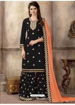 Black Embroidered Faux Georgette Designer Palazzo Suit