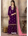 Purple Embroidered Faux Georgette Designer Palazzo Suit