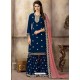 Peacock Blue Embroidered Faux Georgette Designer Palazzo Suit