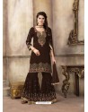 Coffee Faux Georgette Embroidered Designer Sarara Suit
