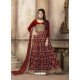 Maroon Embroidered Art Silk Designer Floor Length Suit