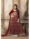 Maroon Embroidered Art Silk Designer Floor Length Suit