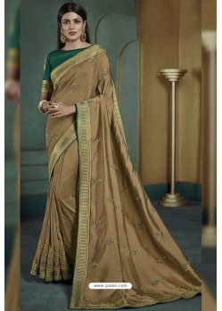 Camel Embroidered Art Silk Designer Saree