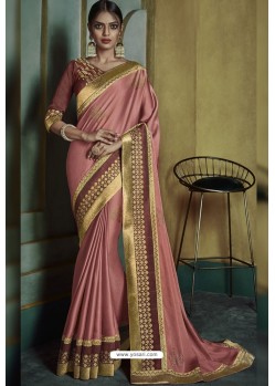 Dusty Pink Embroidered Art Silk Designer Saree