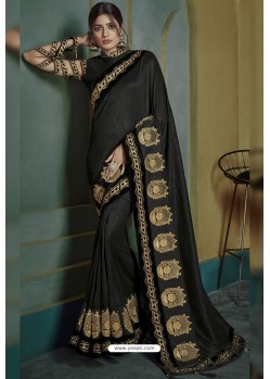 Black Embroidered Art Silk Designer Saree