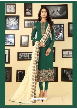 Dark Green Georgette Designer Embroidered Churidar Suit