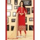 Red Georgette Designer Embroidered Churidar Suit