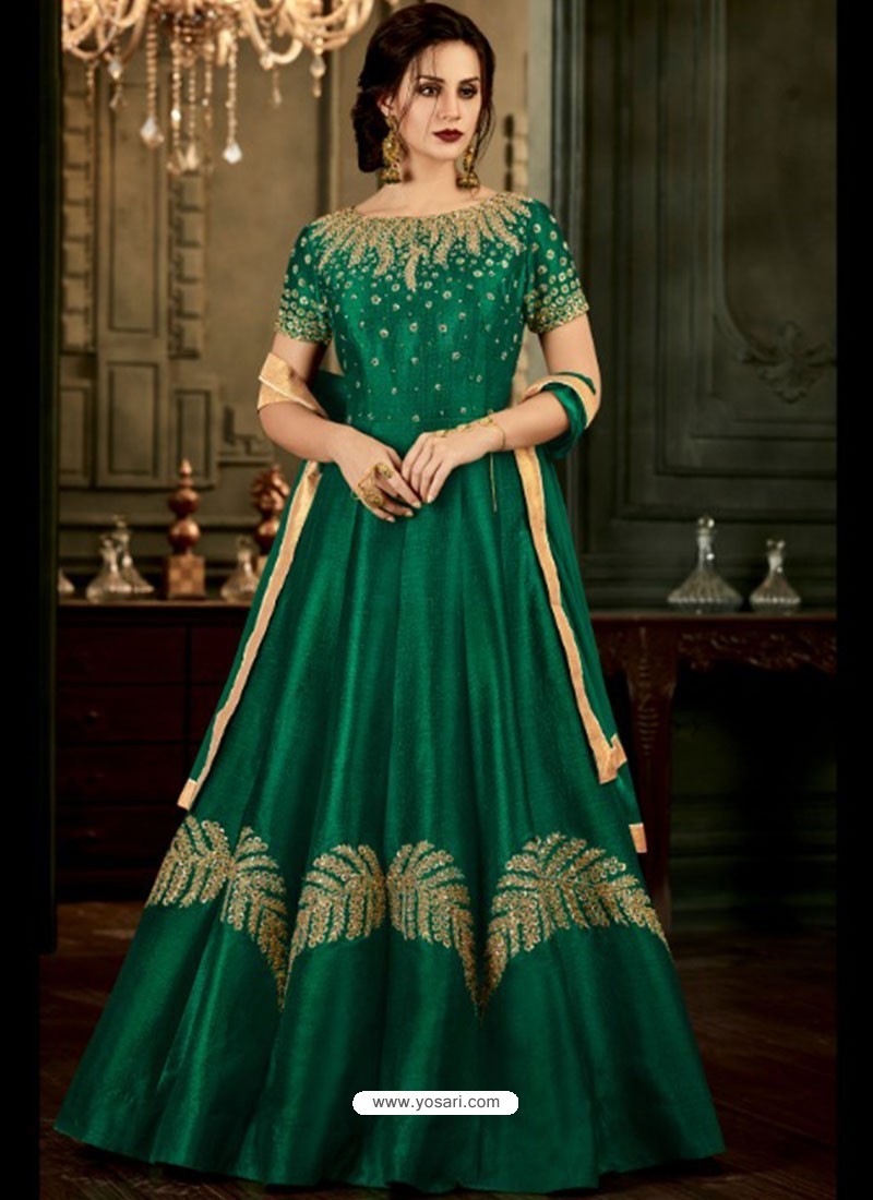 Buy Dark Green Designer Silk Embroidered Anarkali Suit | Anarkali Suits