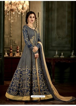 Navy Blue Designer Silk Embroidered Anarkali Suit