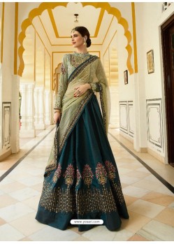 Sea Green And Teal Silk Embroidered Designer Lehenga Choli