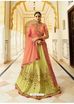 Light Red And Yellow Silk Embroidered Designer Lehenga Choli