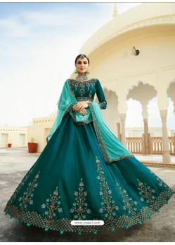 Teal Silk Embroidered Designer Lehenga Choli