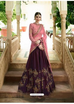 Deep Wine And Pink Silk Embroidered Designer Lehenga Choli