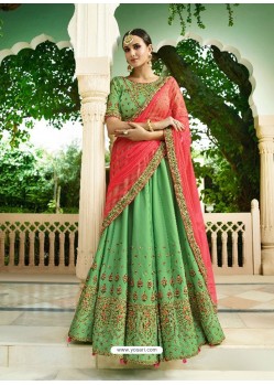 Green Silk Embroidered Designer Lehenga Choli