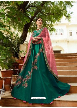 Dark Green Silk Embroidered Designer Lehenga Choli