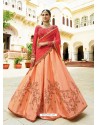 Light Orange And Fuchsia Silk Embroidered Designer Lehenga Choli