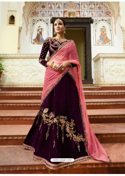 Purple Designer Velvet Embroidered Lehenga Choli