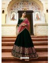 Designer Dark Green Velvet Embroidered Lehenga Choli