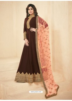 Coffee Georgette Embroidered Designer Anarkali Suit