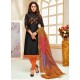 Black Cotton Silk Embroidered Churidar Suit