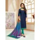 Navy Blue Cotton Silk Embroidered Churidar Suit