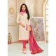 Off White Cotton Silk Embroidered Churidar Suit