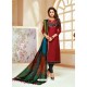 Beautiful Maroon Cotton Silk Embroidered Churidar Suit