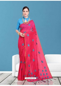 Fuchsia Chanderi Embroidered Designer Saree