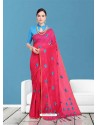 Fuchsia Chanderi Embroidered Designer Saree