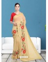 Beige Chanderi Embroidered Designer Saree