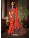Orange Sana Silk Heavy Embroidery Designer Saree