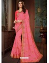 Hot Pink Vichitra Silk Heavy Embroidery Designer Saree
