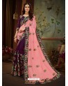 Pink And Violet Vichitra Silk Heavy Embroidery Designer Saree