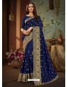 Navy Blue Vichitra Silk Heavy Embroidery Designer Saree