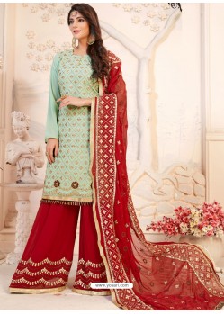 Sea Green Embroidered Heavy Georgette Designer Palazzo Suit