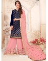 Navy Blue Embroidered Heavy Georgette Designer Palazzo Suit