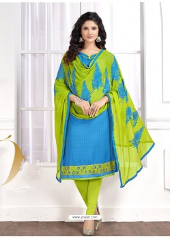 Blue Cotton Embroidered Churidar Suit