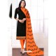 Black Cotton Embroidered Churidar Suit