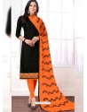 Black Cotton Embroidered Churidar Suit