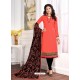 Tomato Red Cotton Embroidered Churidar Suit