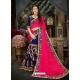 Fuchsia And Navy Georgette Heavy Embroidered Designer Saree