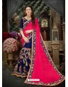 Fuchsia And Navy Georgette Heavy Embroidered Designer Saree