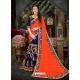 Orange And Navy Georgette Heavy Embroidered Designer Saree