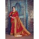 Red Jaquard Nylon Silk Designer Party Wear Saree