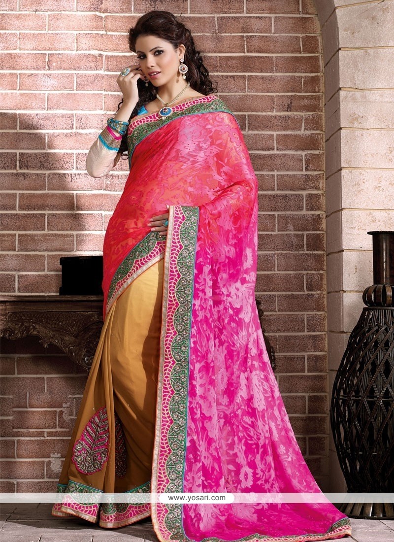 Rose Pink And Cream Shaded Faux Georgette Designer Saree