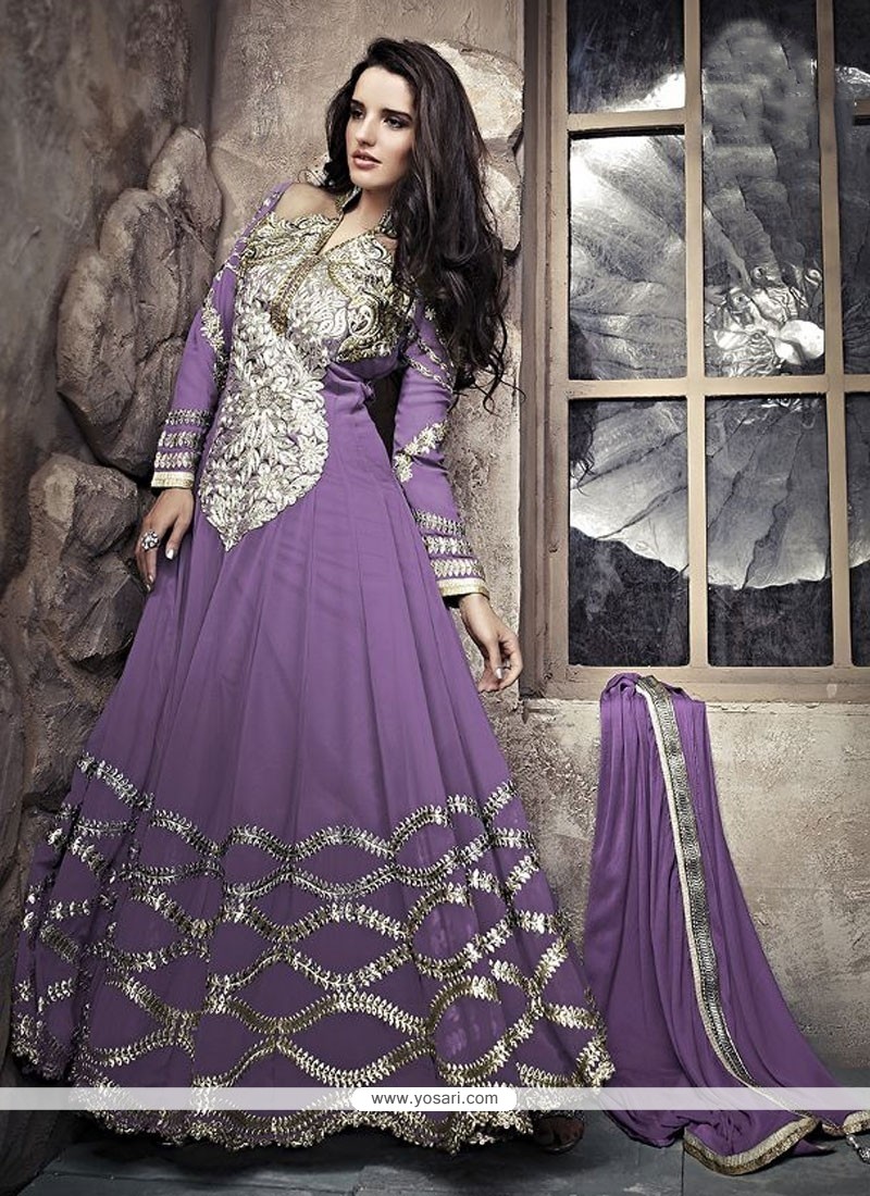 Modish Lavender Zari Work Georgette Anarkali Suit